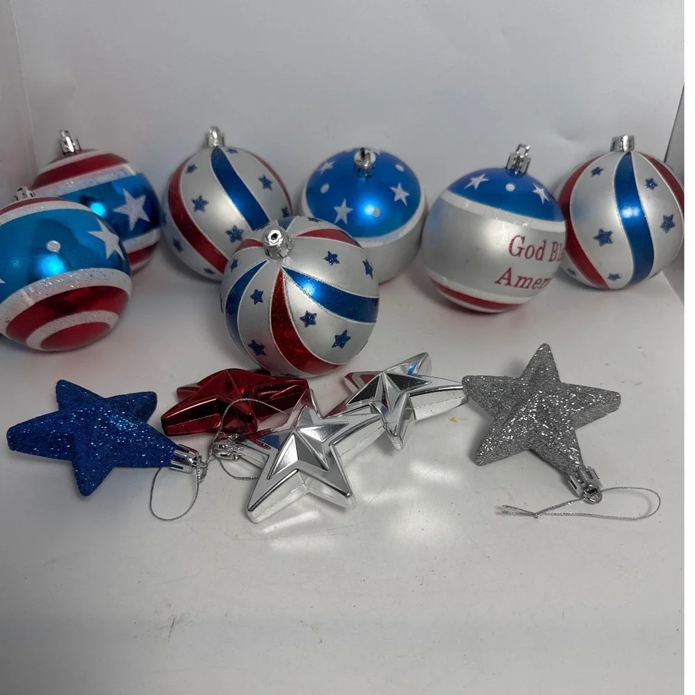 Patriotic Ornaments Unisex OS Red White Blue Excellent Star Spangled Set